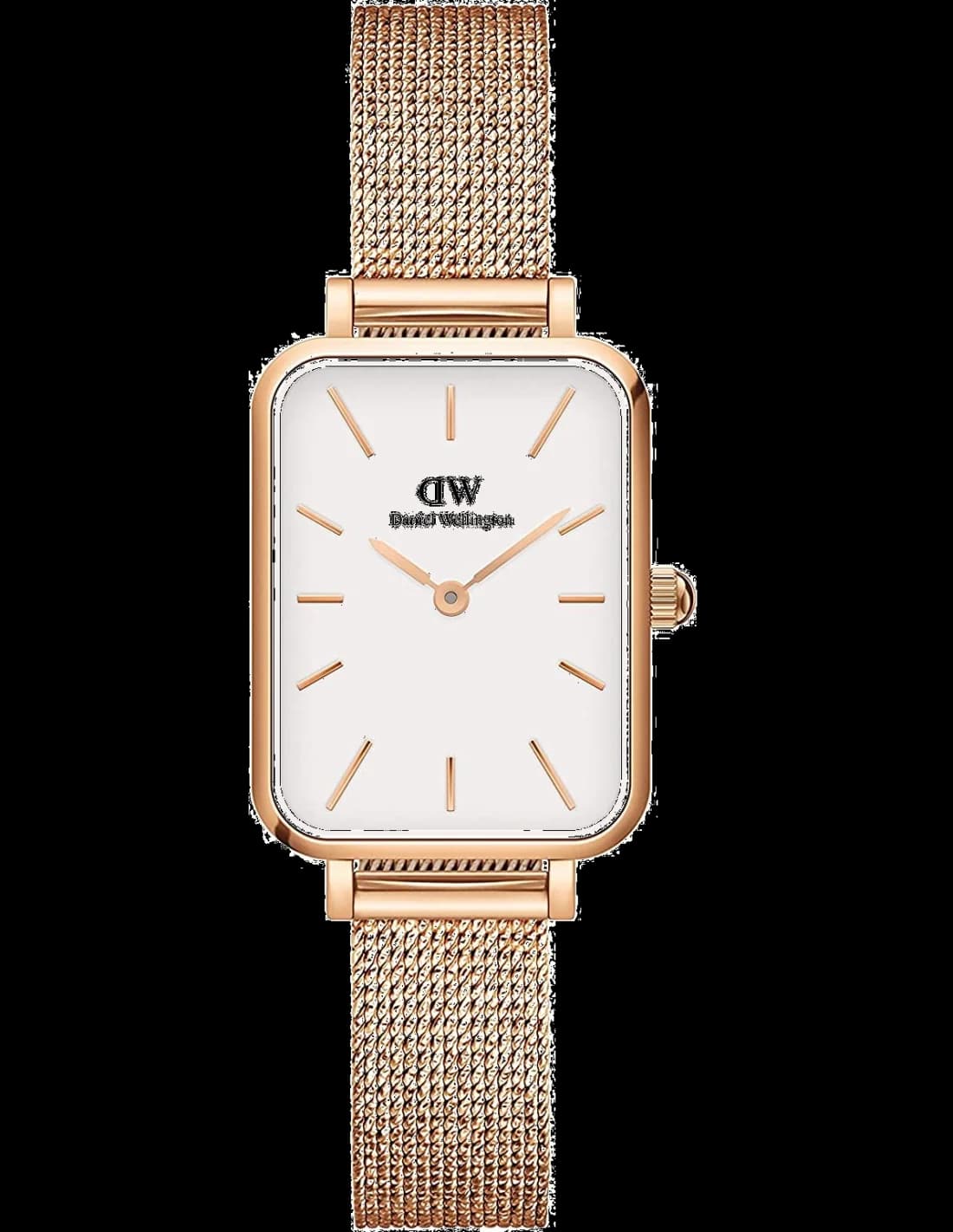 Garde-temps Daniel Wellington DW00100431 pour femme, cadran blanc, bracelet acier or rose maille milanaise