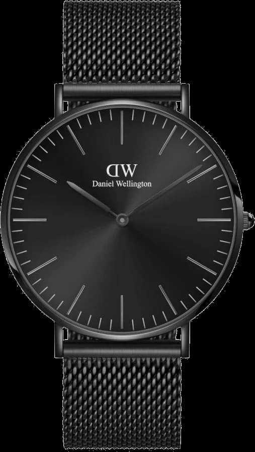 Garde-temps Daniel Wellington DW00100632 pour unisexe, cadran noir, bracelet acier maille milanaise