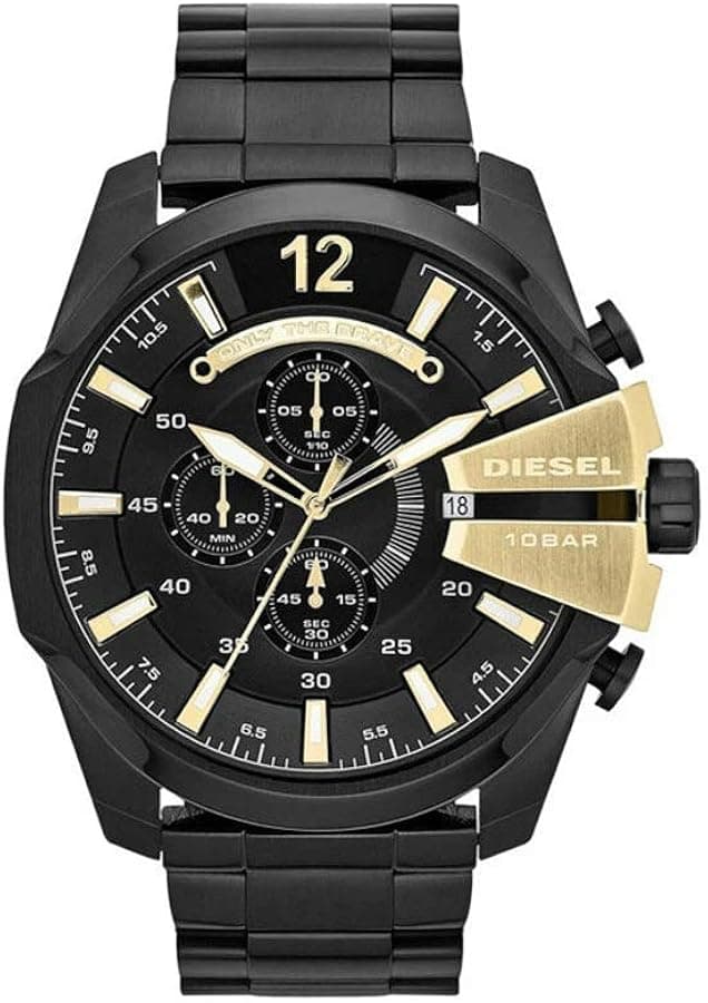 Garde-temps Diesel DZ4338 pour homme, cadran noir boîtier imposant bracelet acier noir