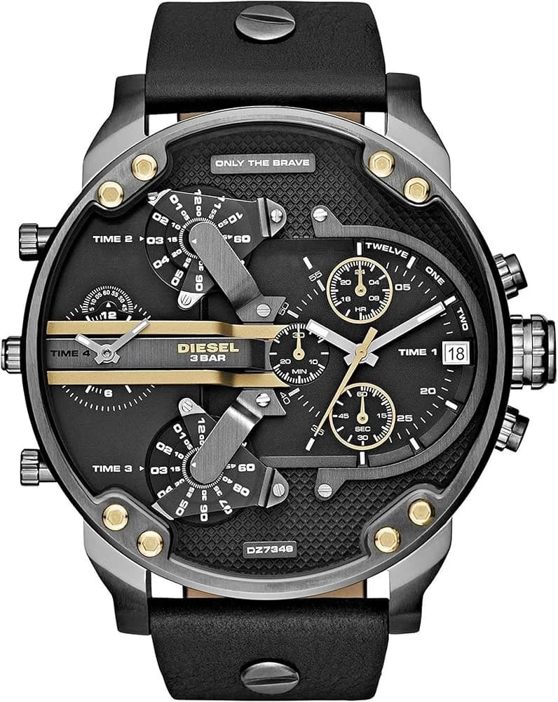 Garde-temps Diesel DZ7348 pour homme, design biker cadran noir bracelet cuir
