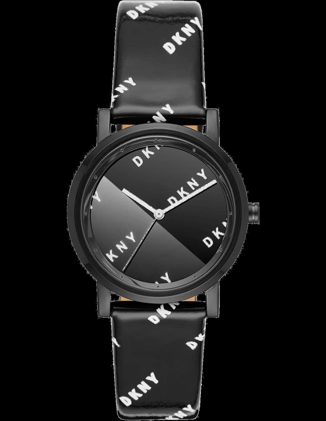 Garde-temps DKNY NY2805 pour femme, boîtier noir, cadran noir, bracelet cuir noir