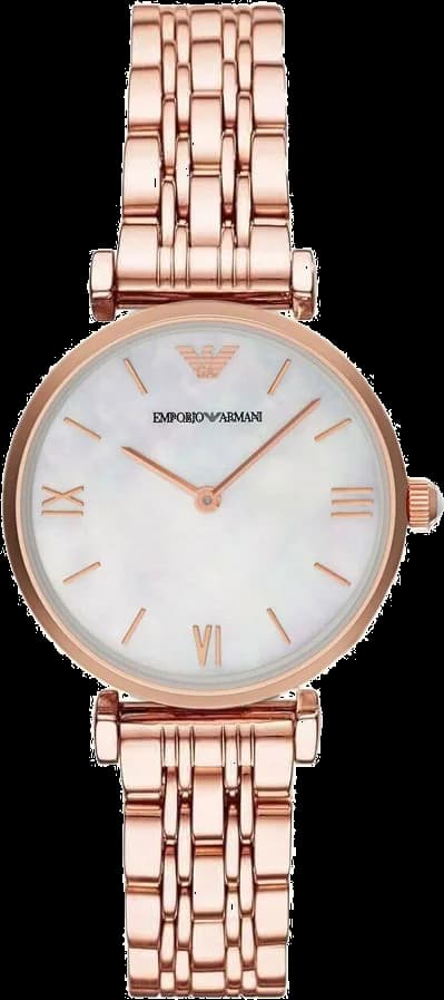 Garde-temps Emporio Armani 111396 pour femme, cadran nacre et bracelet acier doré rose