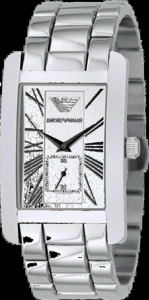 Garde-temps Emporio Armani AR0145 pour homme, boîtier rectangulaire argenté, maillons milanais