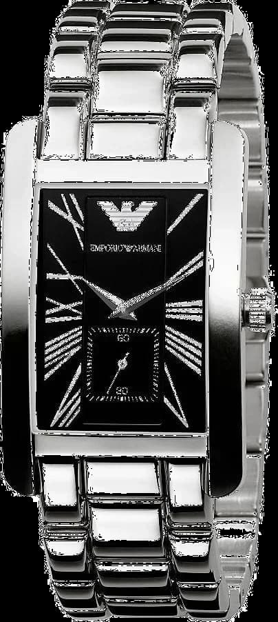 Garde-temps Emporio Armani AR0156 pour homme, rectangulaire cadran noir et bracelet acier