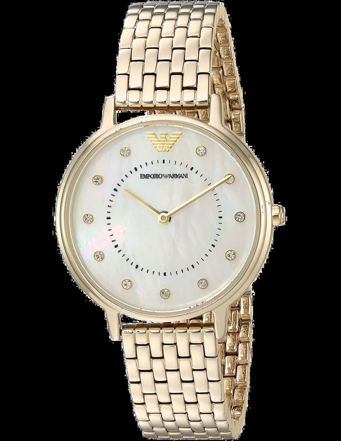 Garde-temps Emporio Armani AR11007 pour femme, au cadran nacre sur bracelet acier doré