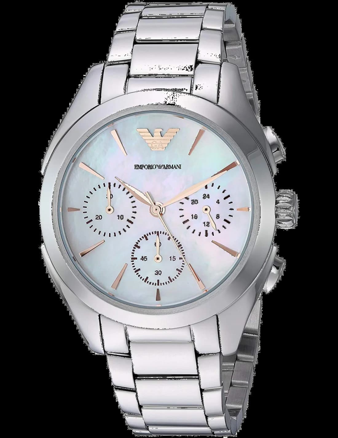 Garde-temps Emporio Armani AR11050 pour femme, nacre cadran acier argenté