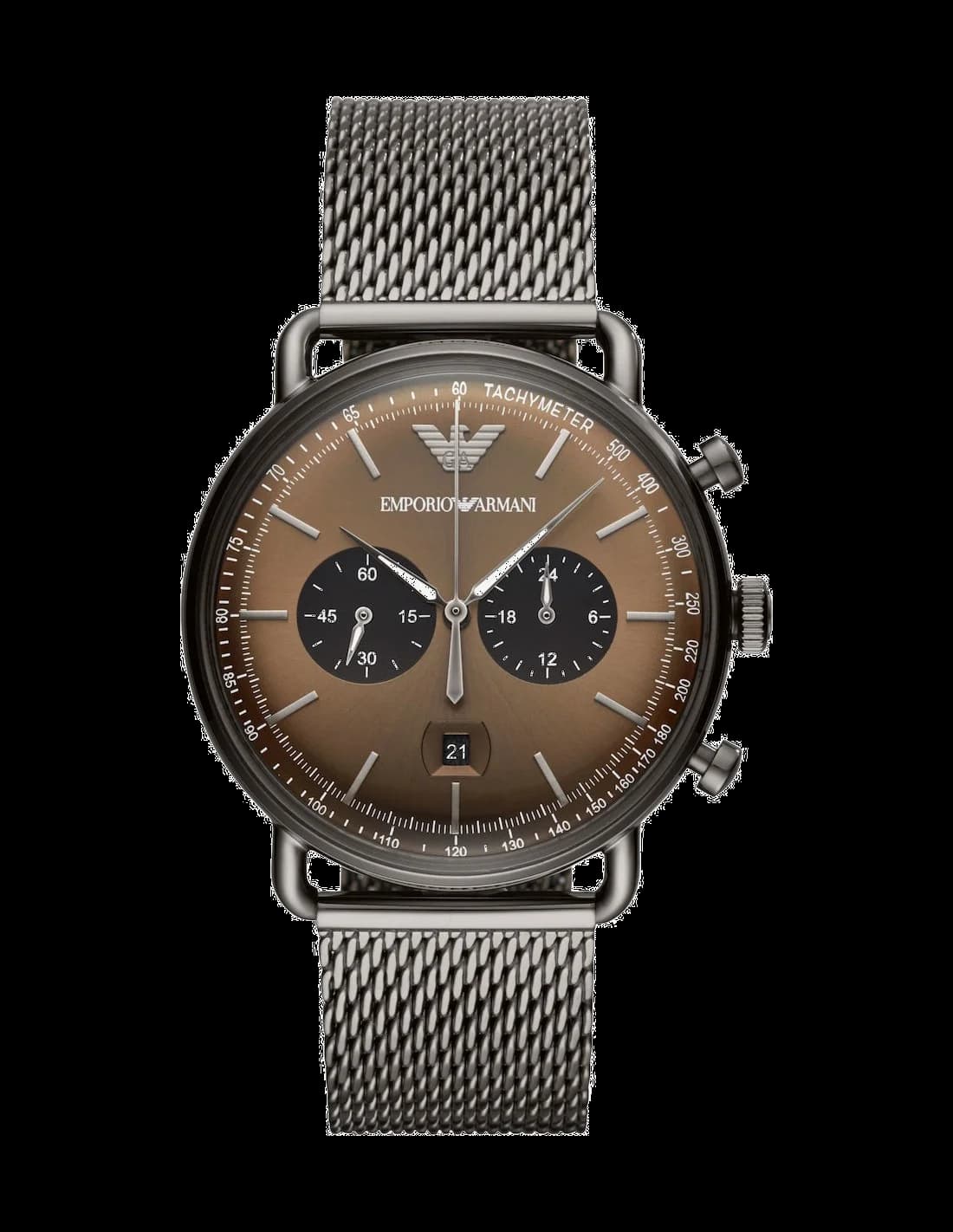 Garde-temps Emporio Armani AR11141 pour homme, cadran marron sur bracelet en acier gris