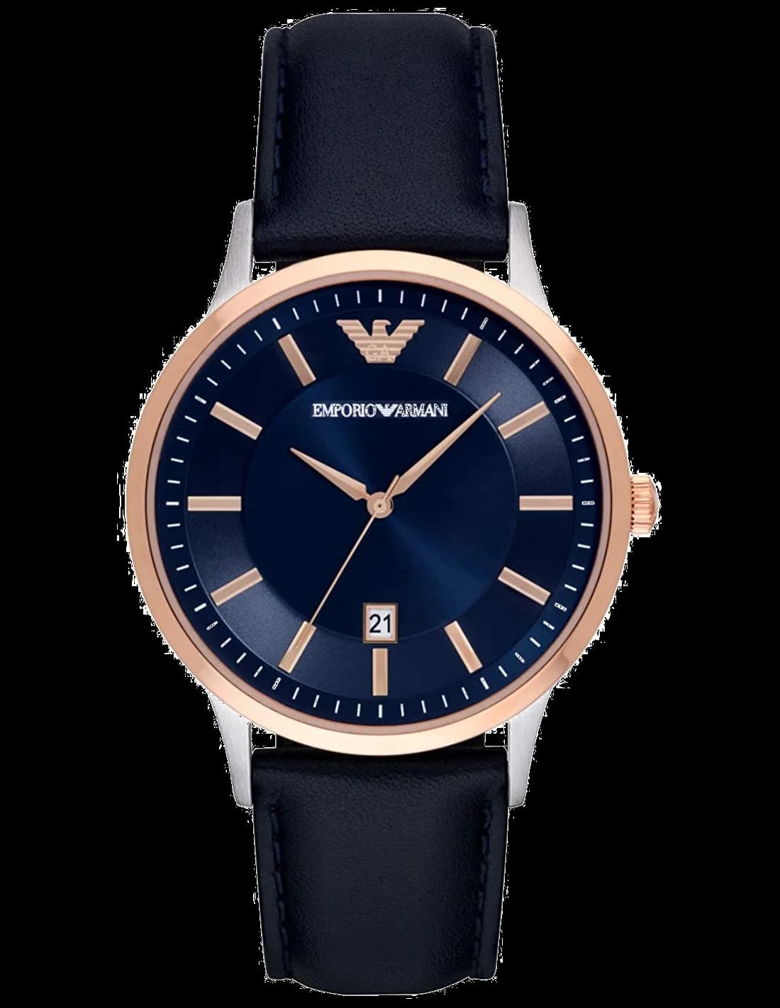 Garde-temps Emporio Armani AR11188 pour homme, cadran bleu avec bracelet cuir