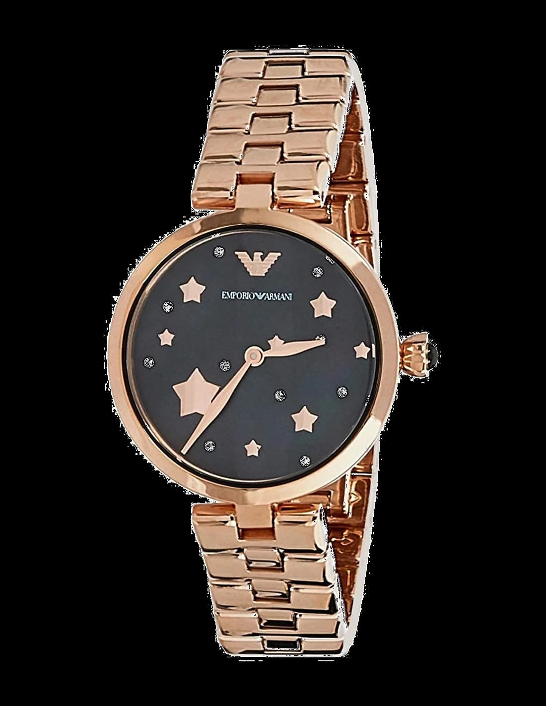 Garde-temps Emporio Armani AR11197 pour femme, cadran noir avec boîtier acier or rose