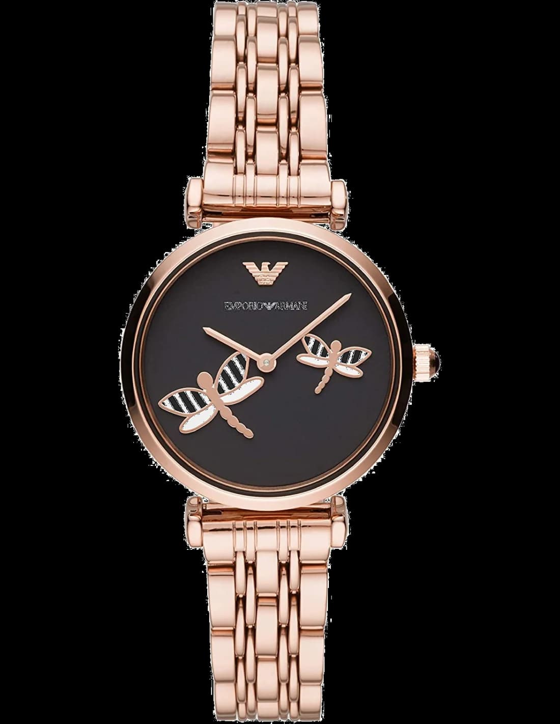 Garde-temps Emporio Armani AR11206 pour femme, cadran noir et bracelet acier doré rose