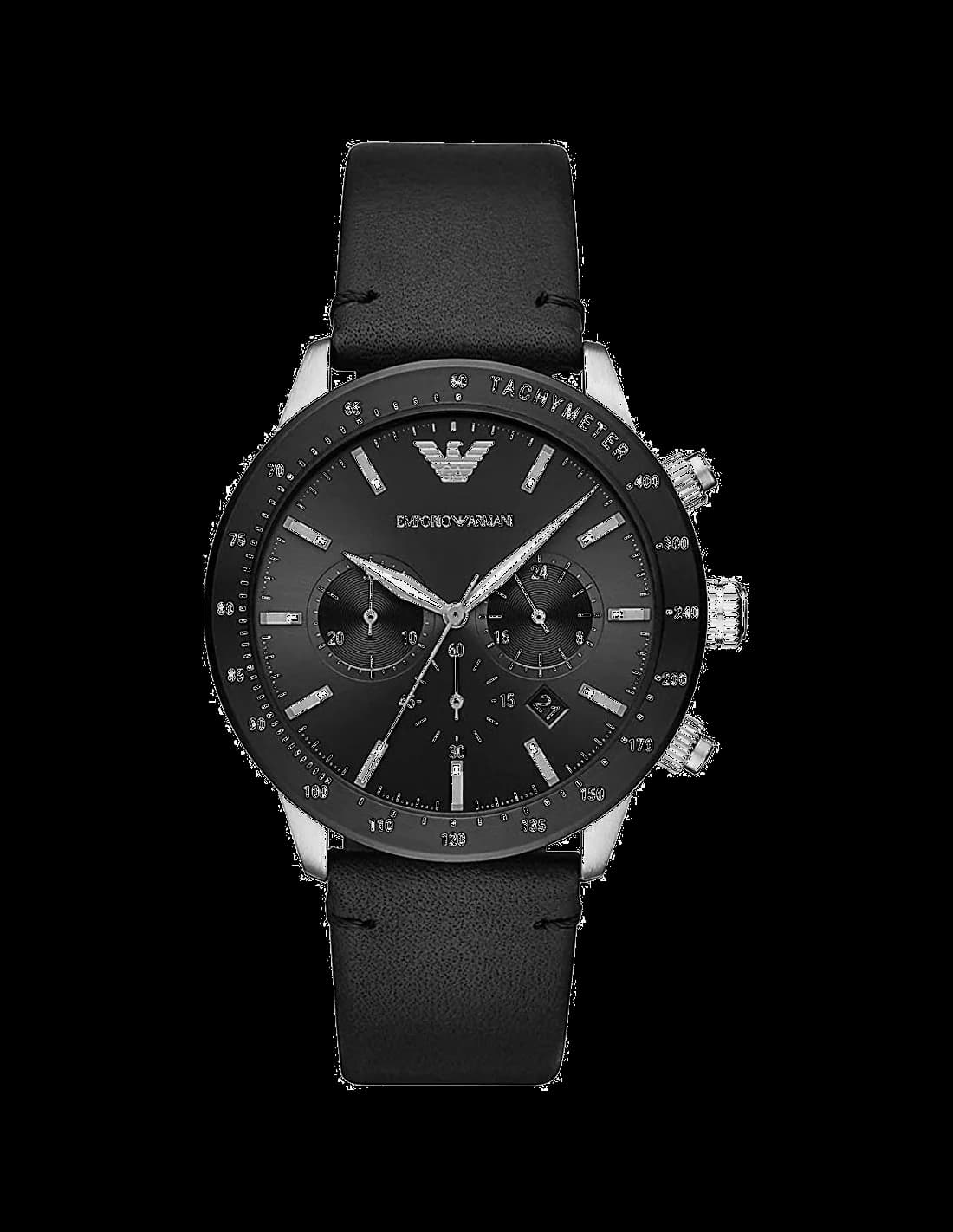 Garde-temps Emporio Armani AR11243 pour homme, chronomètre sport rond, cadran noir, bracelet cuir