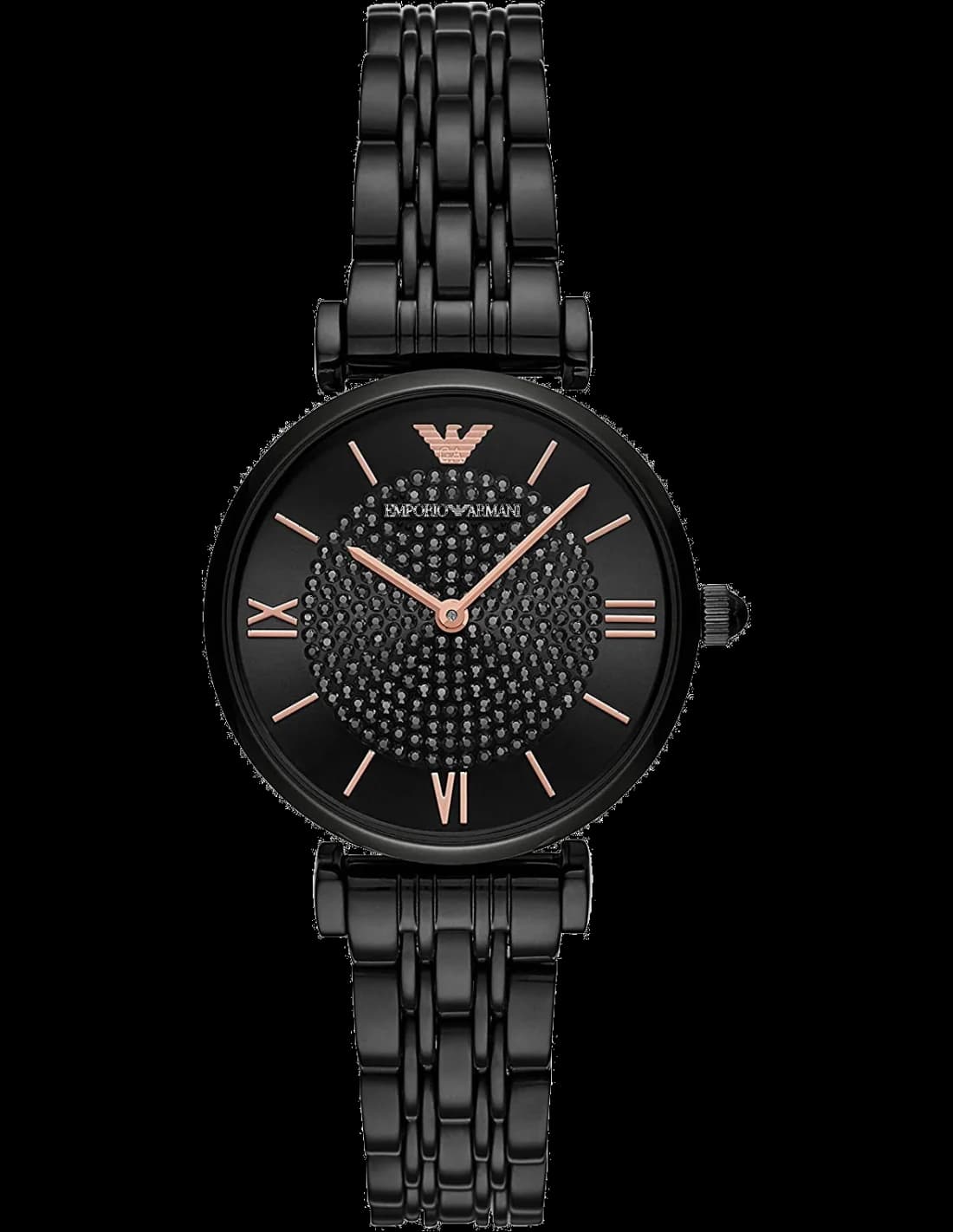 Garde-temps Emporio Armani AR11245 pour femme, cadran noir, bracelet maille milanaise acier noir