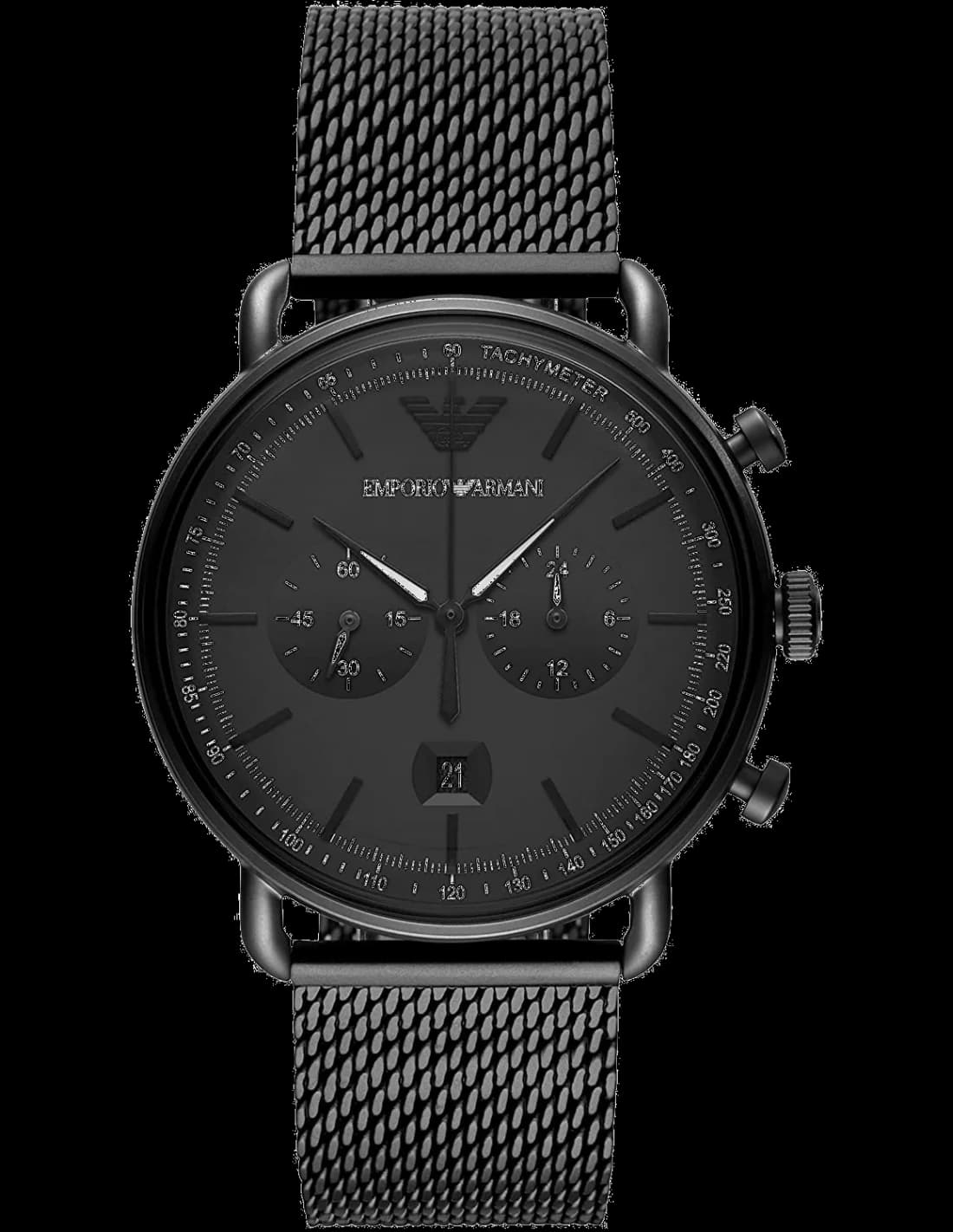Garde-temps Emporio Armani AR11264 pour homme, chronographe, cadran noir, bracelet maille milanaise