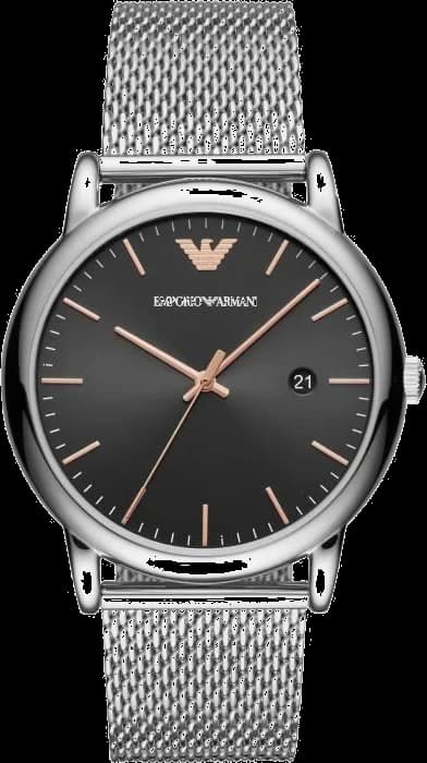 Garde-temps Emporio Armani AR11272 pour homme, cadran noir sur bracelet milanaise acier