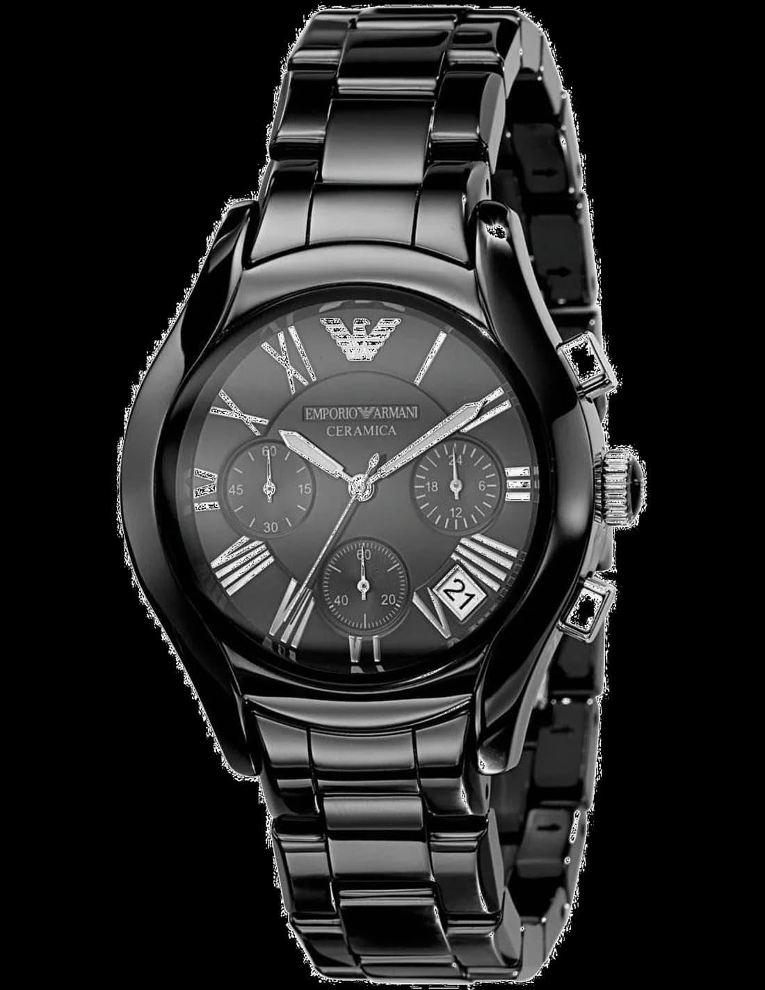 Garde-temps Emporio Armani AR1401 pour femme, boîtier et bracelet céramique noirs, cadran noir