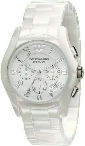 Garde-temps Emporio Armani AR1403 pour homme, boîtier et bracelet céramique blancs, cadran blanc