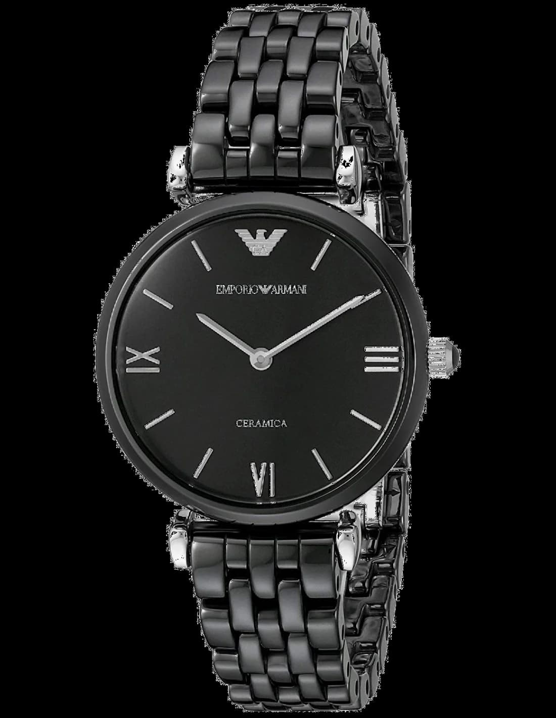 Garde-temps Emporio Armani AR1487 pour femme, noir avec fin maillons céramique noire