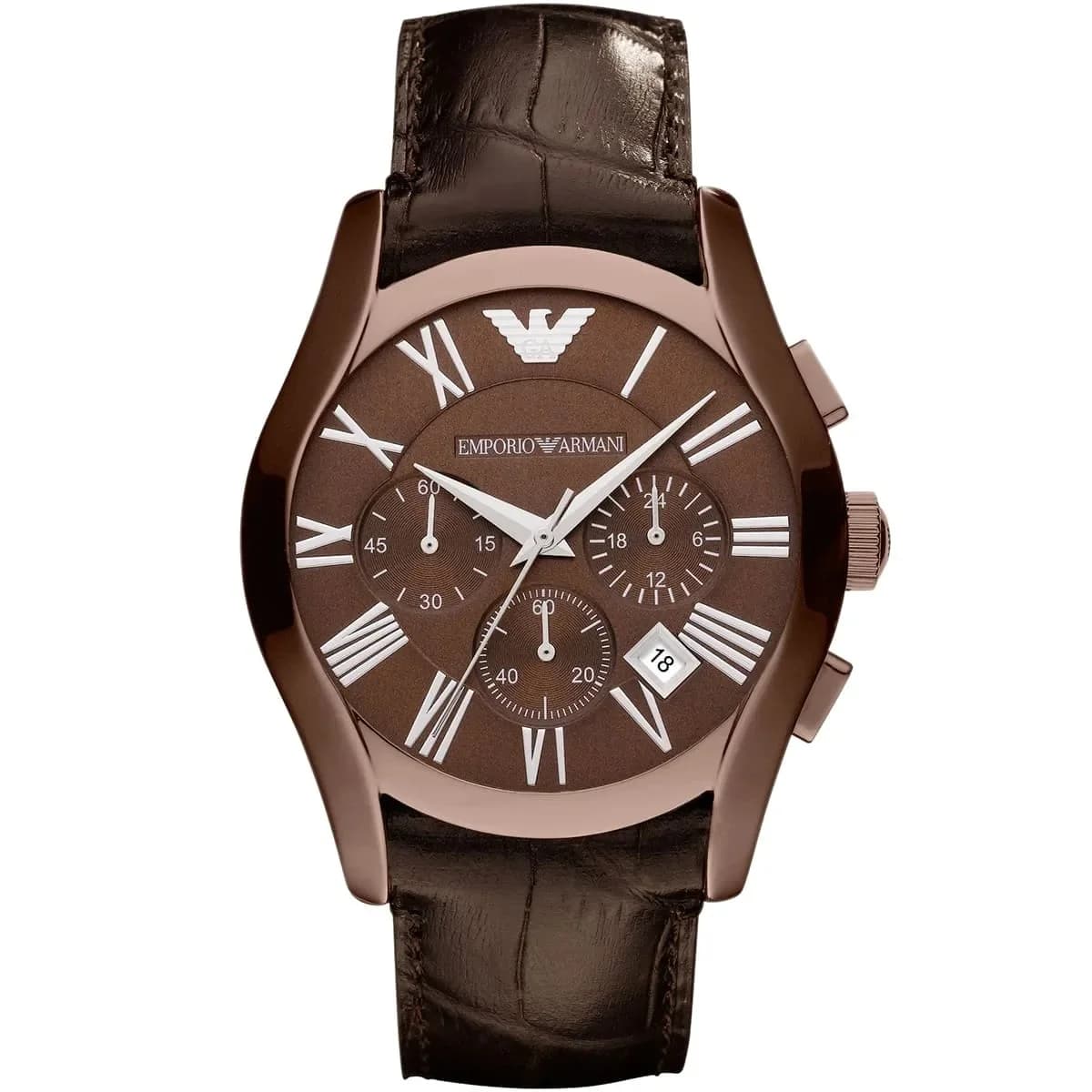 Garde-temps Emporio Armani AR1609 pour homme, cadran marron, bracelet cuir rectangulaire