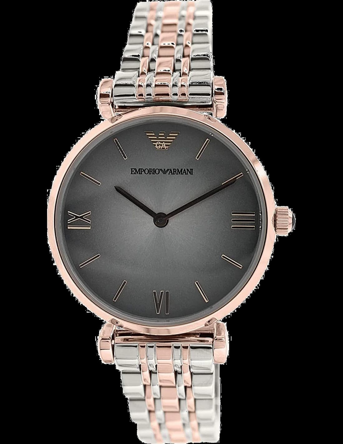 Garde-temps Emporio Armani AR1725 pour femme, gris cadran en acier bicolore argent et or rose