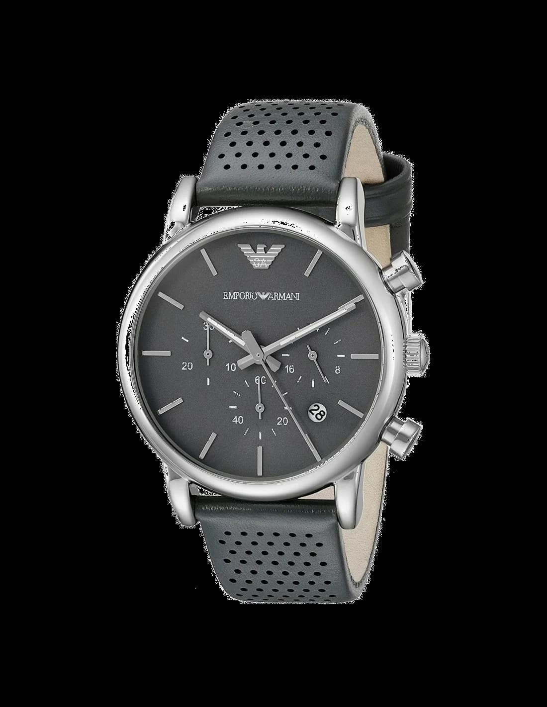 Garde-temps Emporio Armani AR1735 pour homme, gris à bracelet cuir perforé