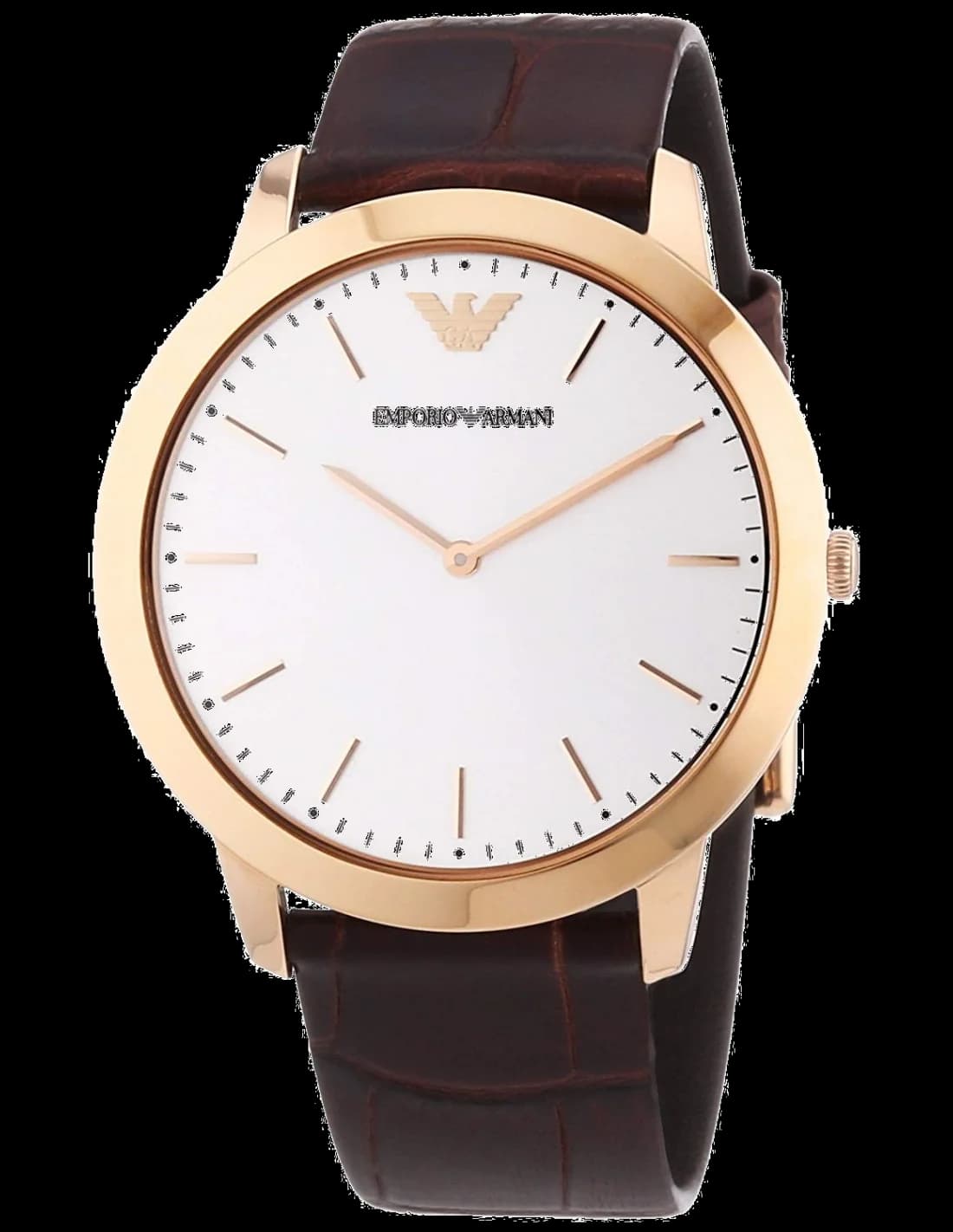 Garde-temps Emporio Armani AR1743 pour homme, cadran blanc, style rétro, bracelet cuir marron