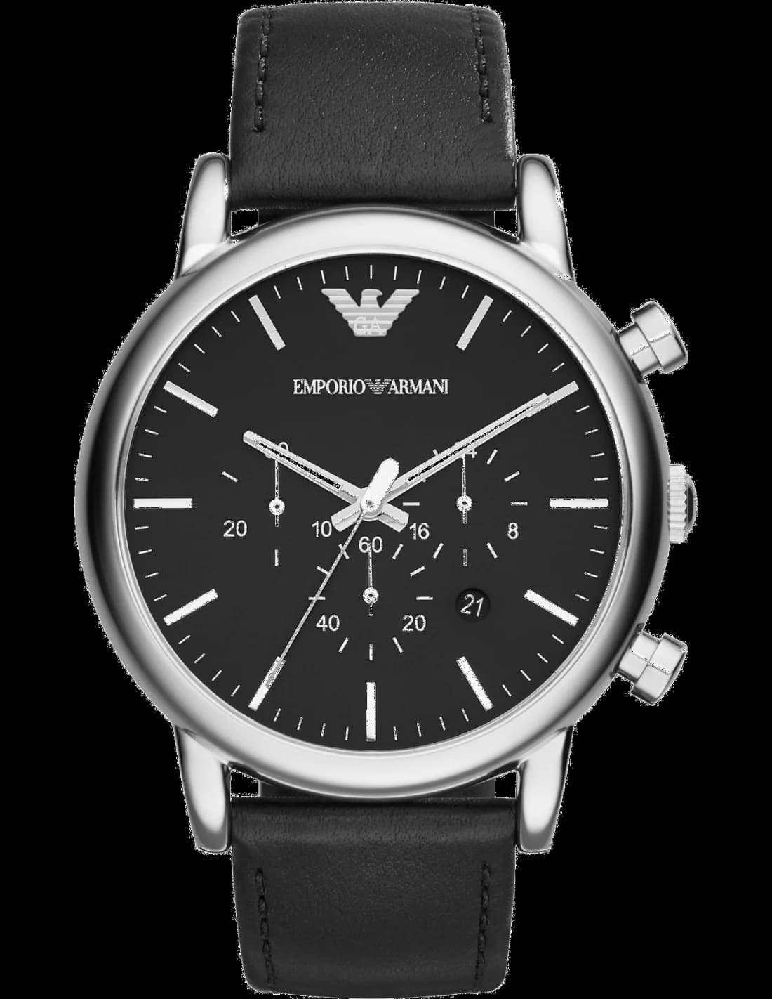 Garde-temps Emporio Armani AR1828 pour homme, au cadran noir et bracelet cuir