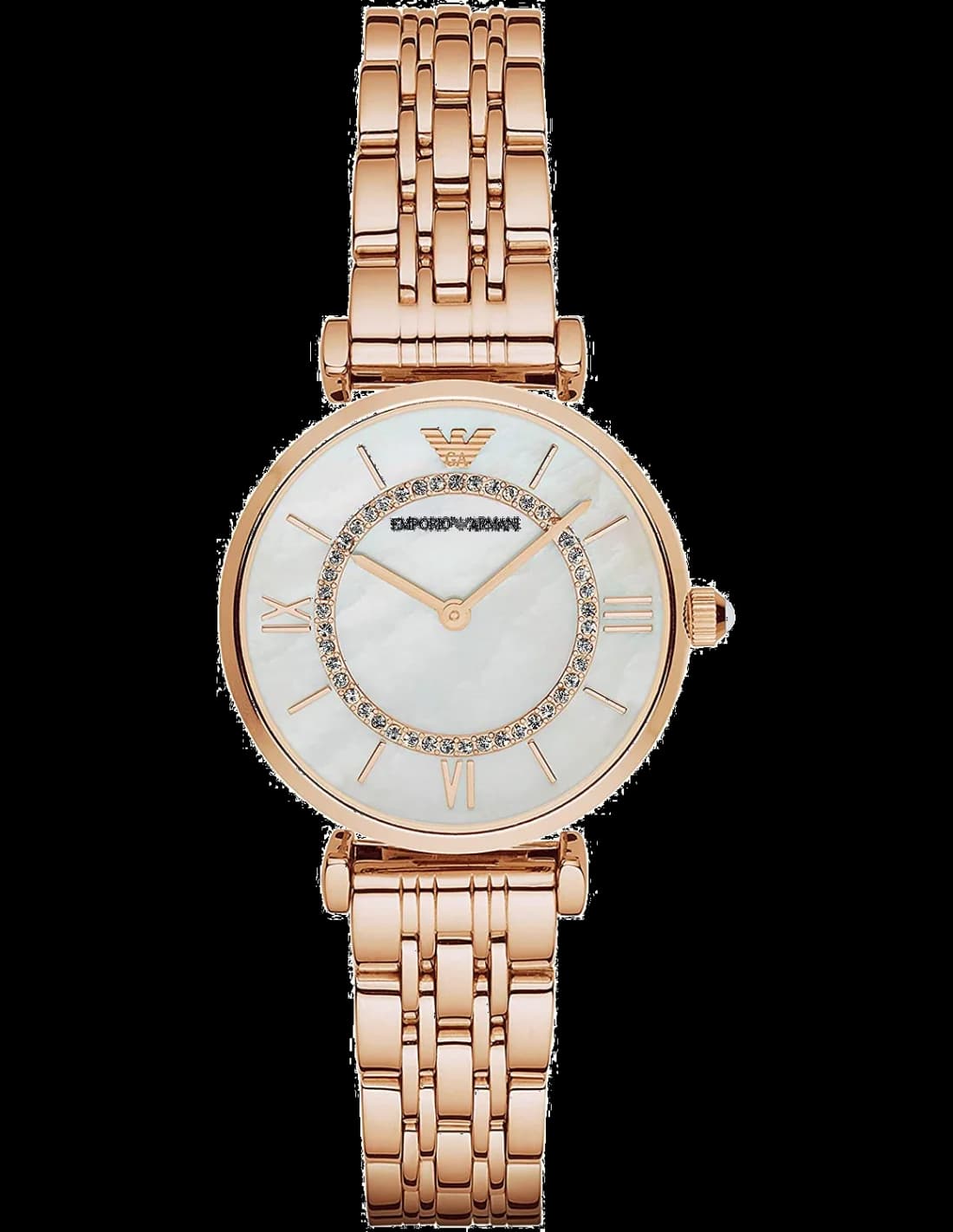 Garde-temps Emporio Armani AR1909 pour femme, cadran nacré, boîtier et bracelet acier bicolore