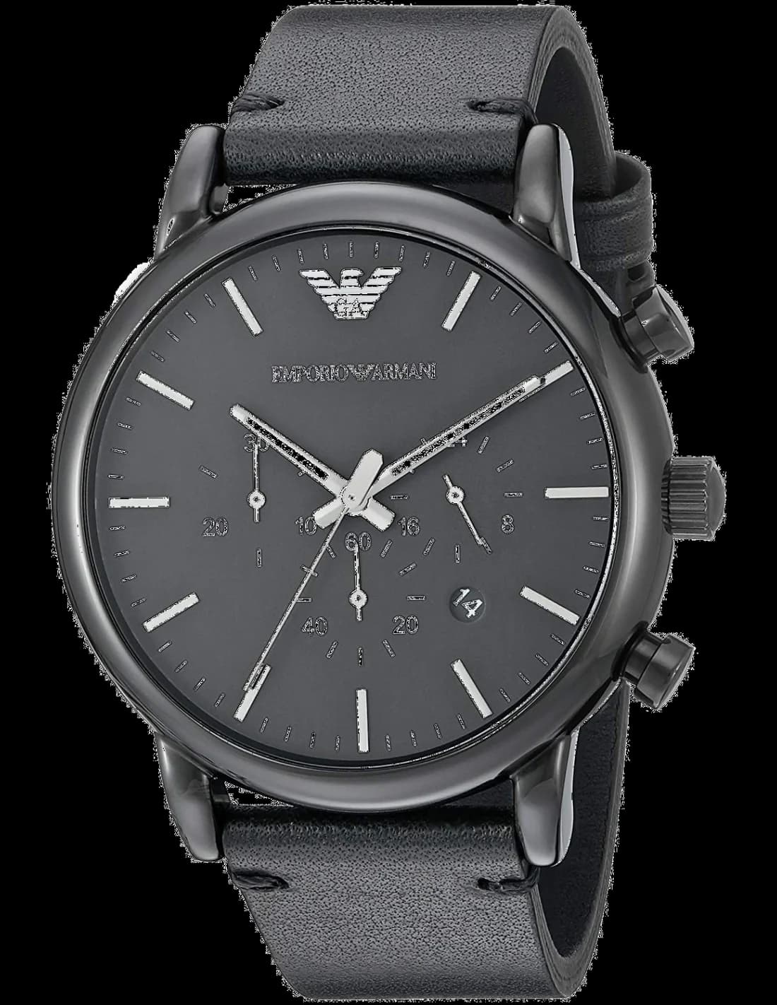 Garde-temps Emporio Armani AR1918 pour homme, cadran noir, bracelet cuir noir