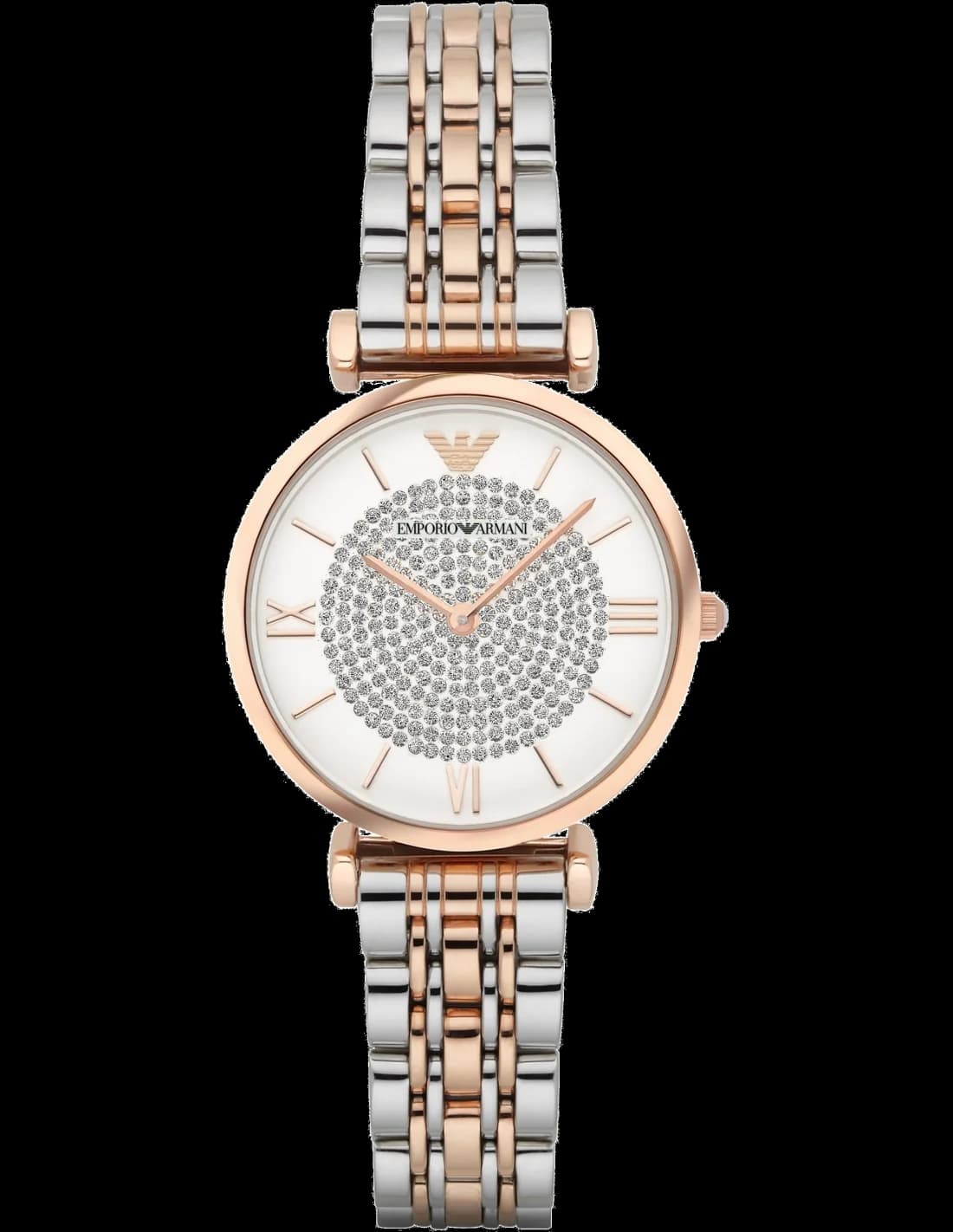 Garde-temps Emporio Armani AR1926 pour femme, cadran blanc, bracelet acier bi-colore