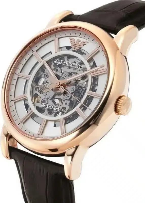 Montre Emporio Armani AR1983 squelette homme cadran argent bracelet cuir marron vue 2