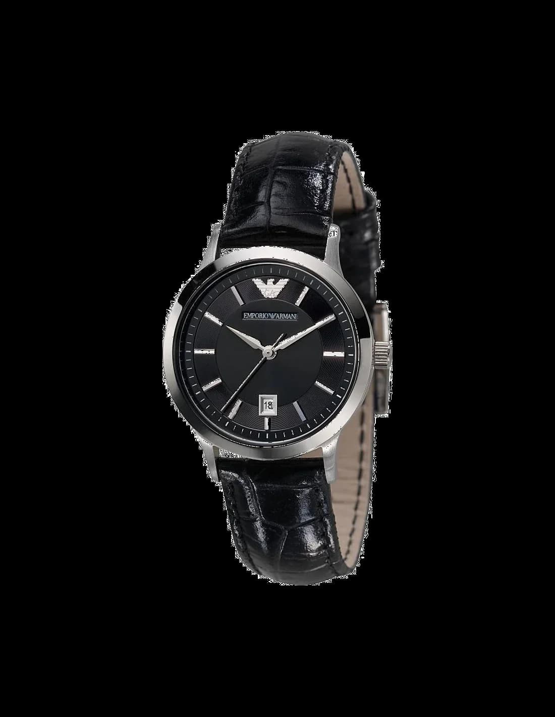 Garde-temps Emporio Armani AR2412 pour femme, bracelet cuir verni noir cadran noir