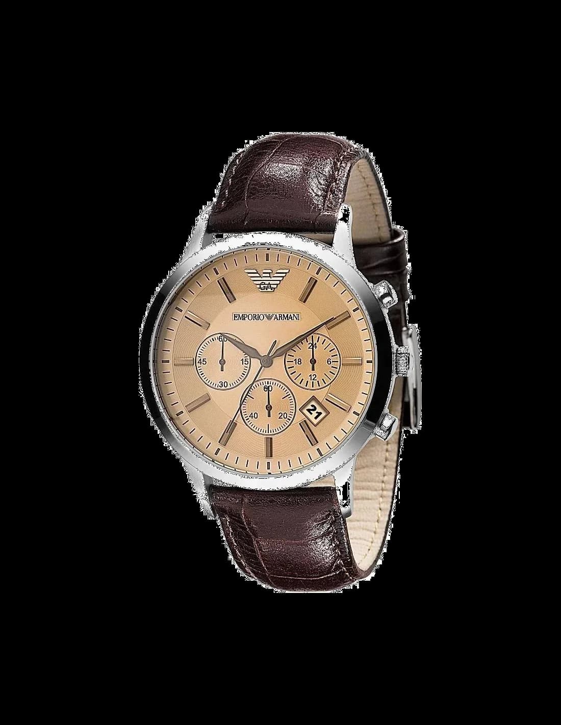 Garde-temps Emporio Armani AR2433 pour homme, cadran soleil marron, bracelet cuir marron