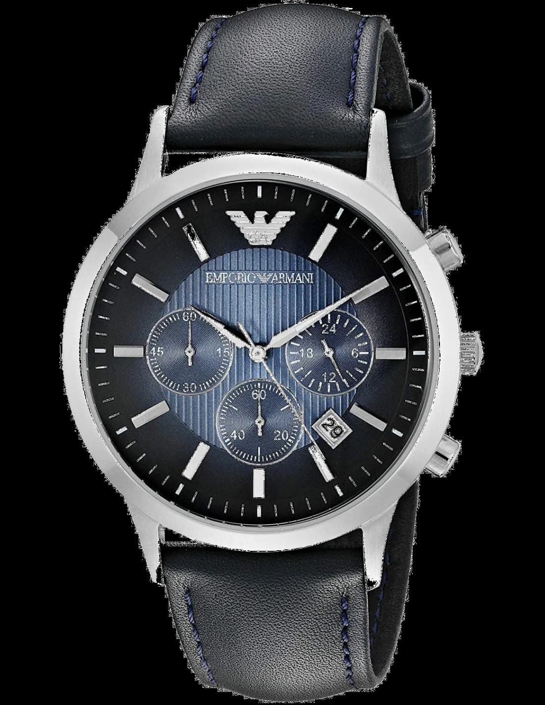 Garde-temps Emporio Armani AR2473 pour homme, cadran bleu, bracelet cuir perforé