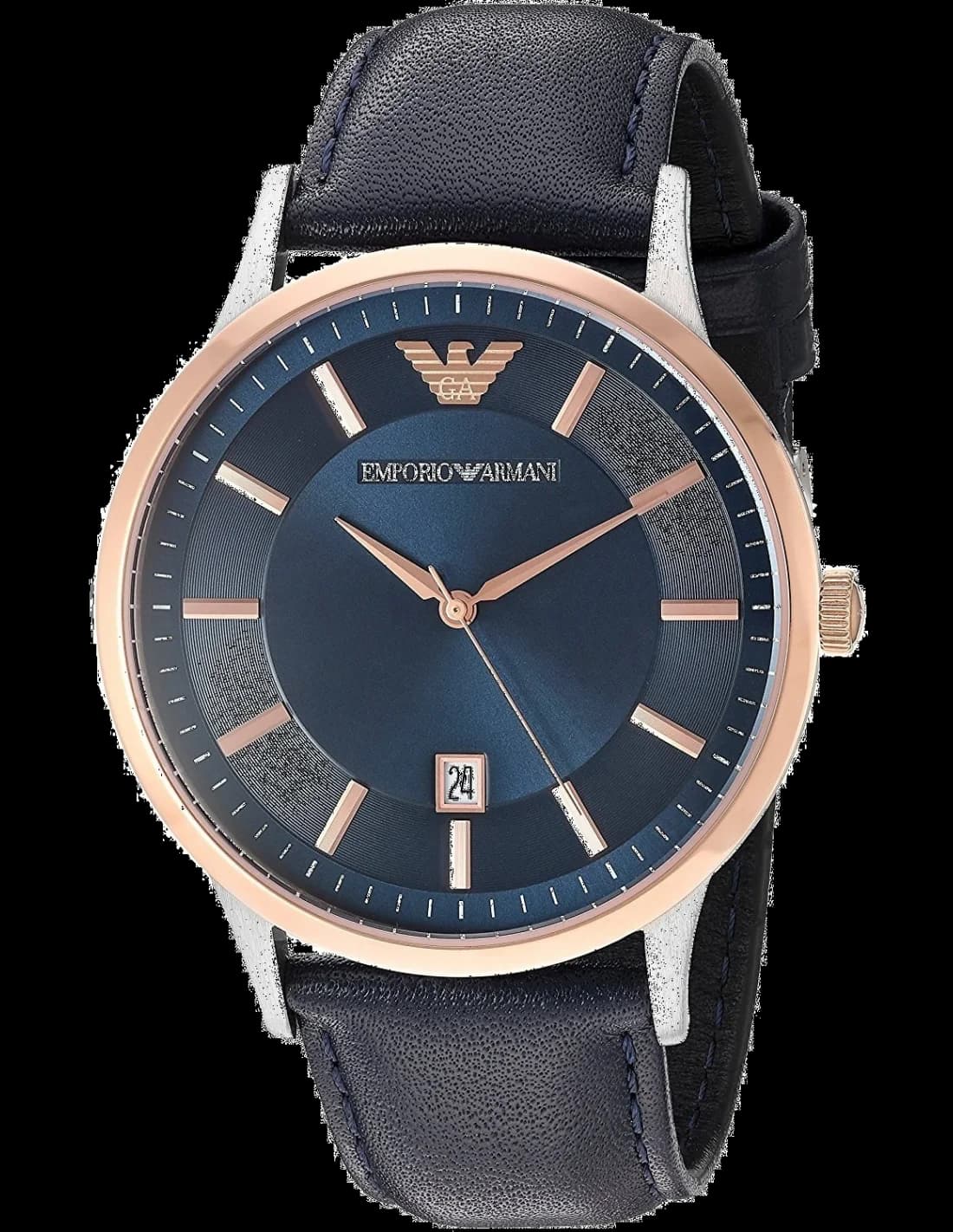 Garde-temps Emporio Armani AR2506 pour homme, cadran bleu et bracelet cuir bleu