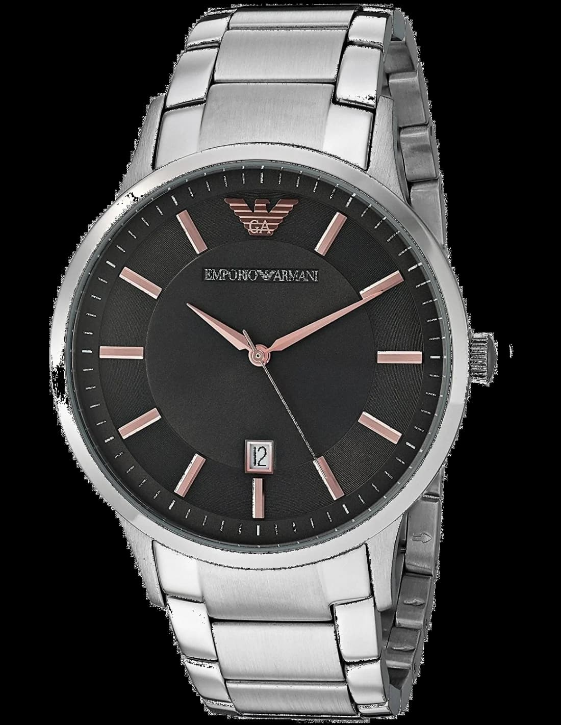 Garde-temps Emporio Armani AR2514 pour homme, cadran gris, acier, index or rose