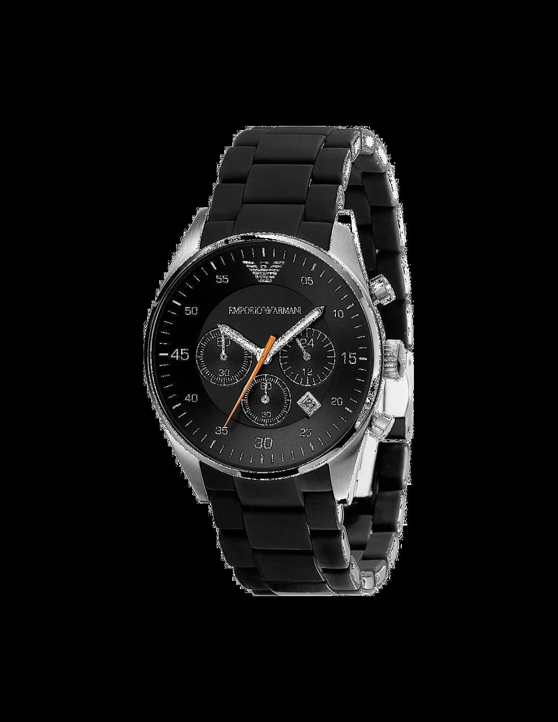 Garde-temps Emporio Armani AR5858 pour homme, au bracelet silicone noir et trotteuse orange