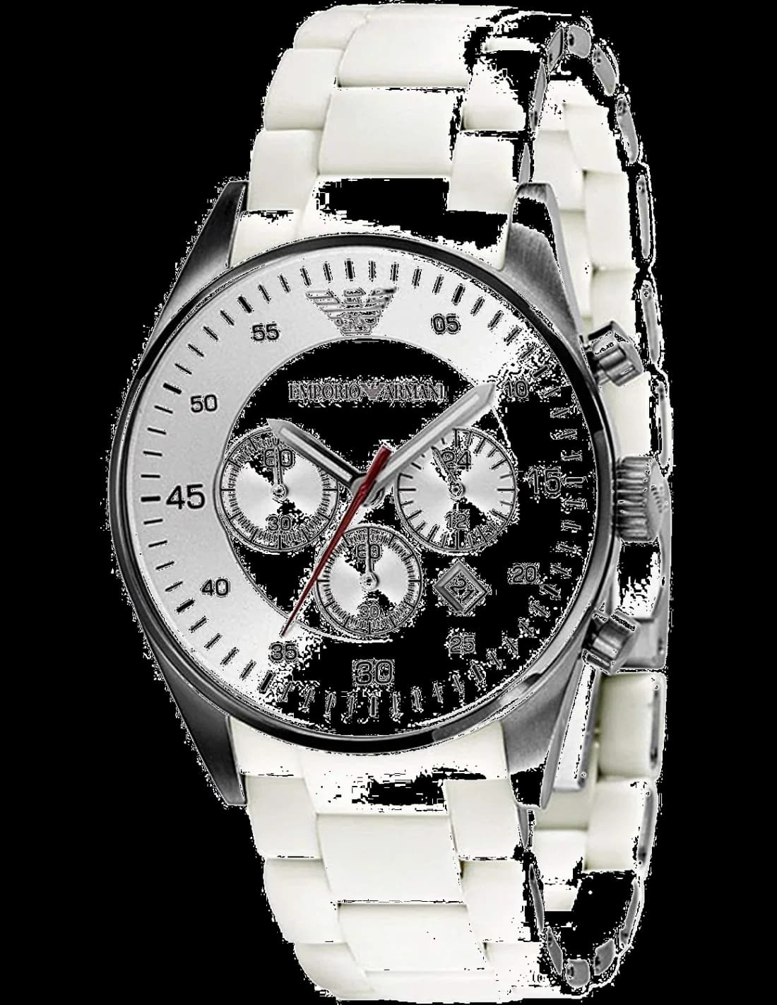 Garde-temps Emporio Armani AR5859 pour homme, au cadran argent et bracelet silicone blanc