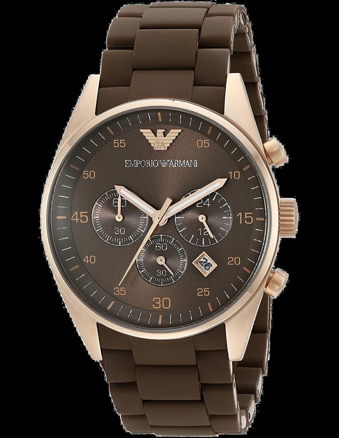 Garde-temps Emporio Armani AR5890 pour homme, chrono silicone marron et or rose