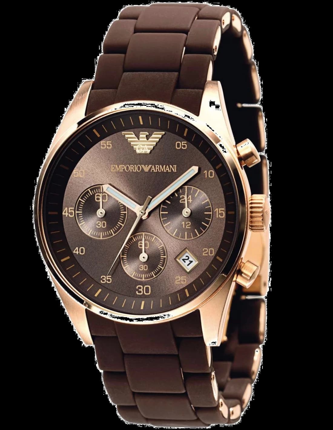 Garde-temps Emporio Armani AR5891 pour femme, cadran marron bracelet silicone chocolat