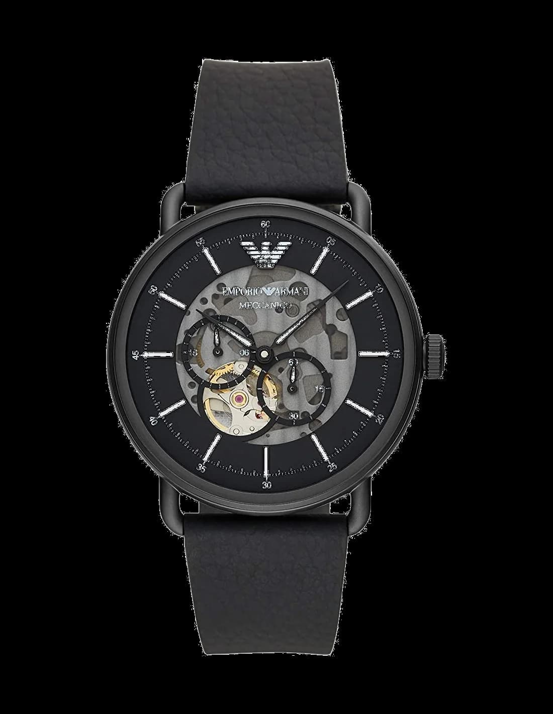 Garde-temps Emporio Armani AR60028 pour homme, squelette noir, bracelet cuir noir