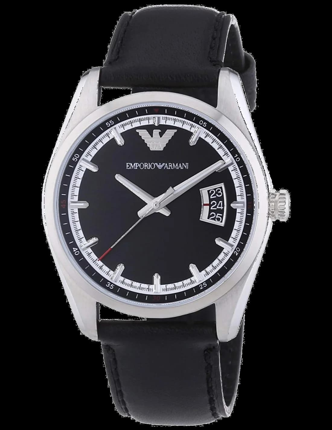 Garde-temps Emporio Armani AR6014 pour homme, cadran noir sur cuir noir