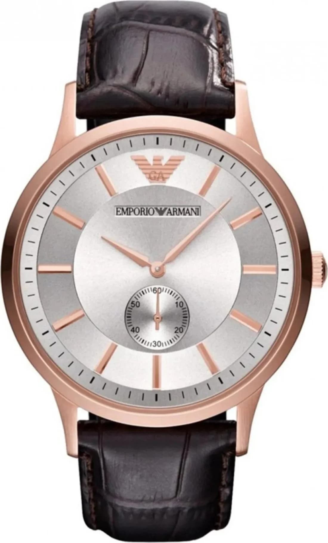 Garde-temps Emporio Armani AR9101 pour homme, au cadran argent sur cuir marron