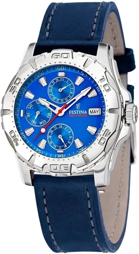 Garde-temps Festina F16243/D pour homme, au cadran bleu et bracelet cuir