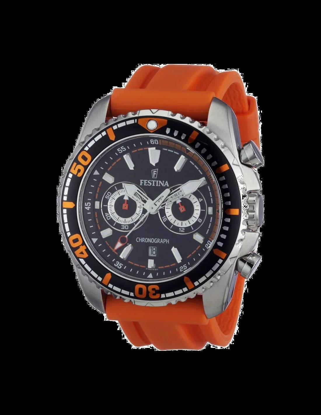 Garde-temps Festina F16574/2 orange vibrant chronographe à aiguilles luminescentes et guichet dateur