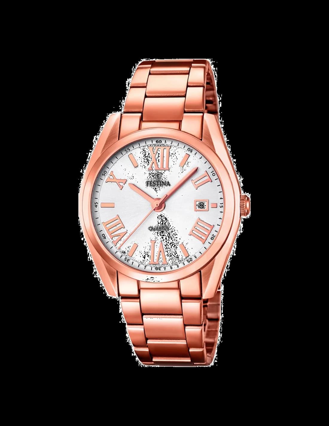 Garde-temps Festina F16793/1 pour femme, cadran blanc, boîtier et bracelet acier or rose