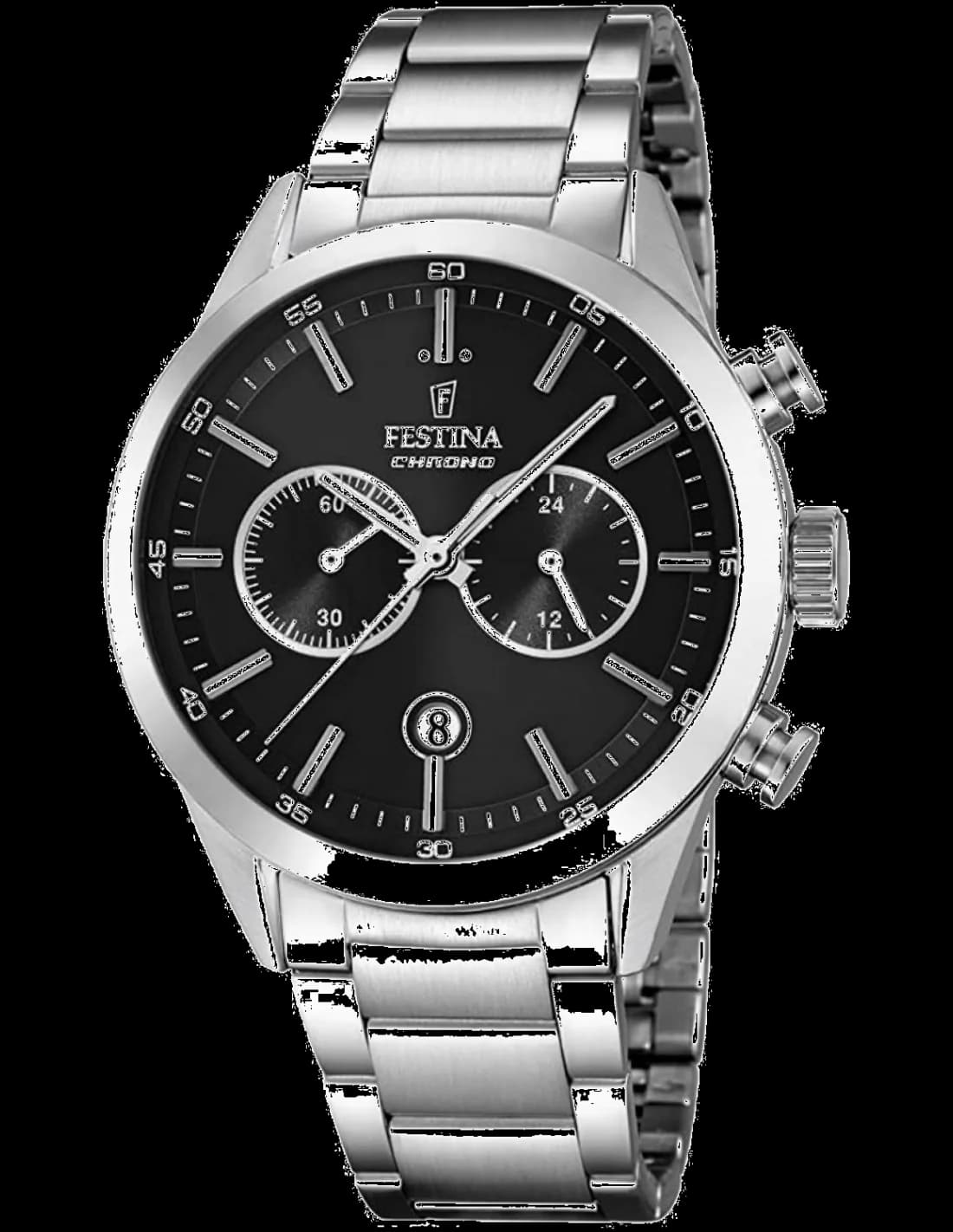 Garde-temps Festina F16826/C pour homme, cadran noir et bracelet acier argenté