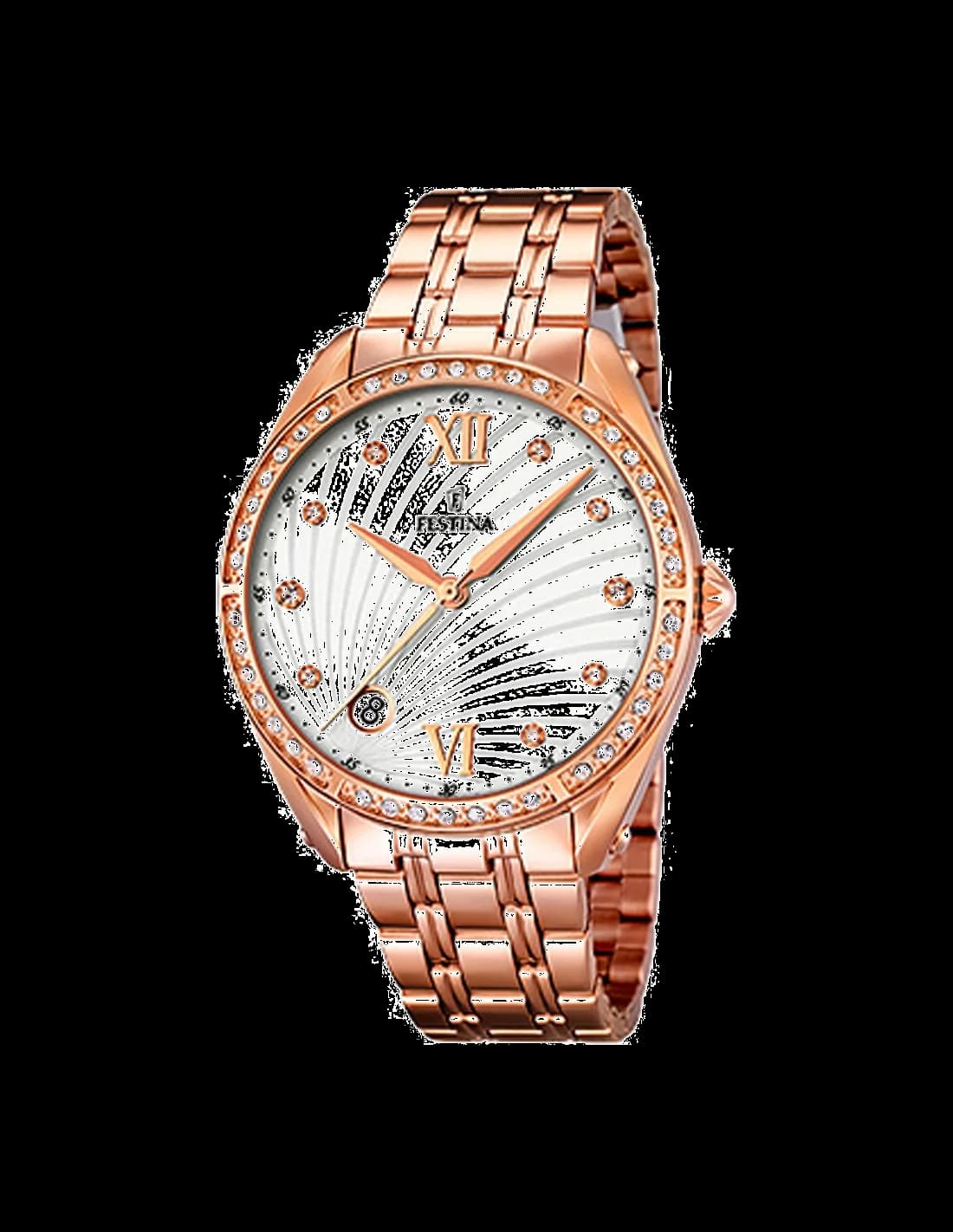 Garde-temps Festina F16896/1 pour femme, cadran blanc, finition rose gold, bracelet acier