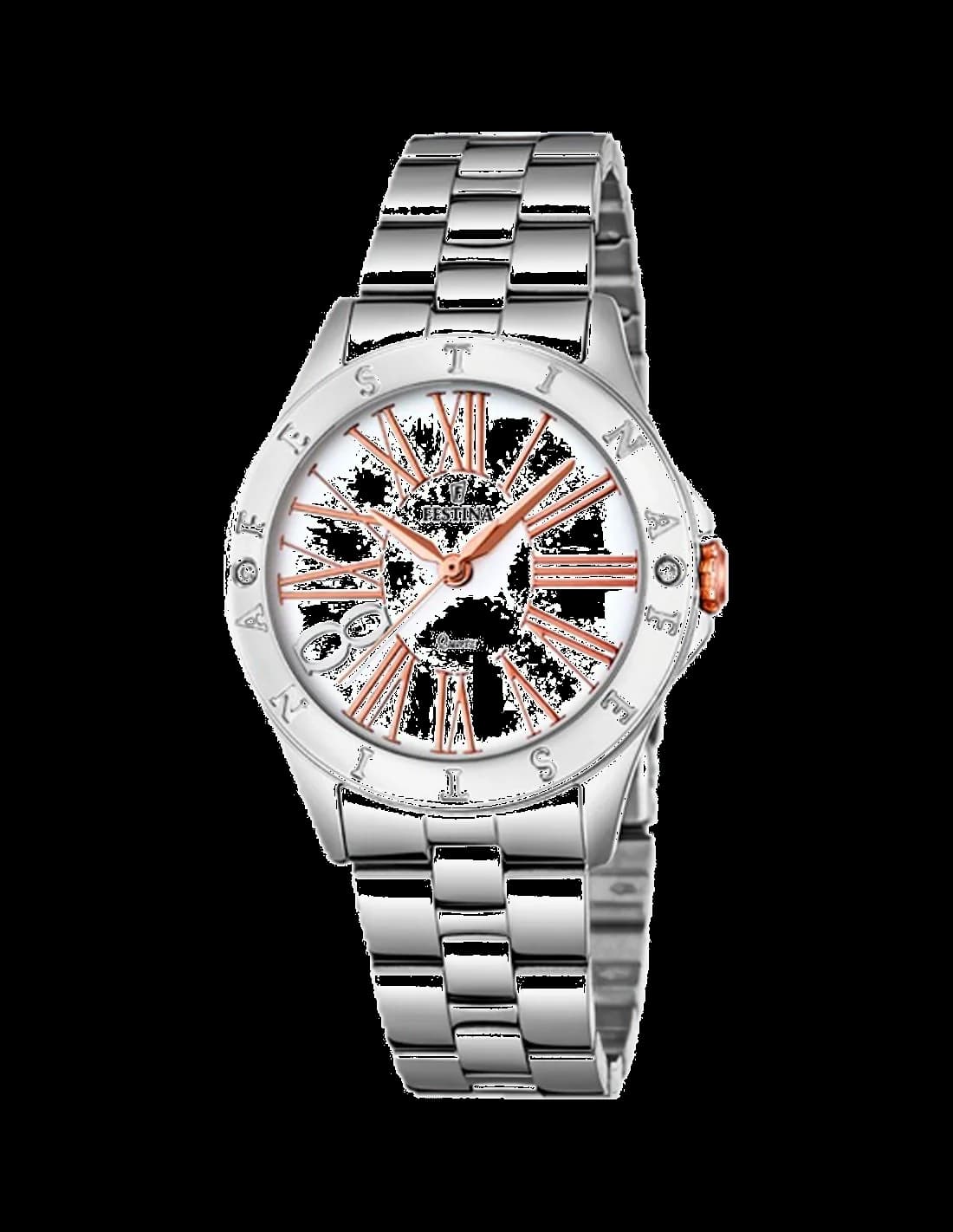 Garde-temps Festina F16925/1 pour femme, argentée à cadran blanc et acier