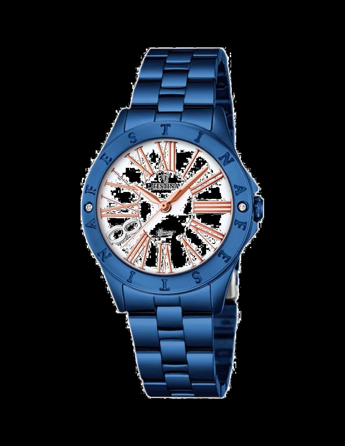 Garde-temps Festina F16927/1 pour femme, en acier cadran blanc bracelet bleu