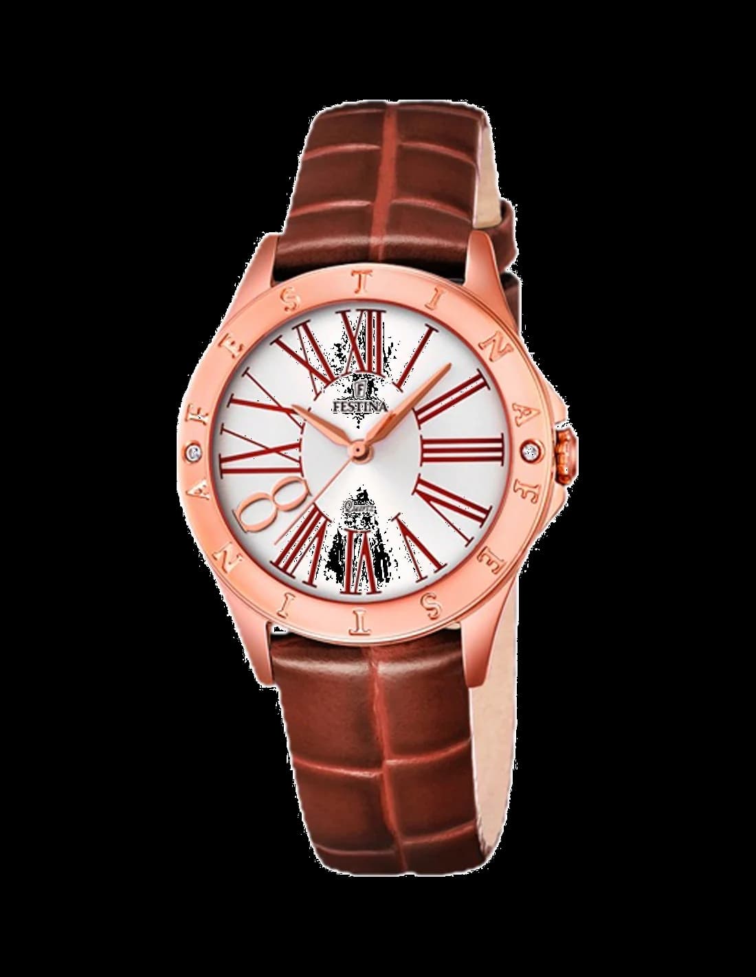 Garde-temps Festina F16930/3 pour femme, cadran blanc, bracelet cuir marron, style sobre